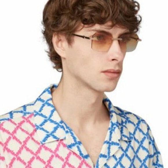 Palm Angels PERI10G QUARTZ 7622 Sunglasses Gold Geometric Frame, Orange Lenses - Picture 2 of 10